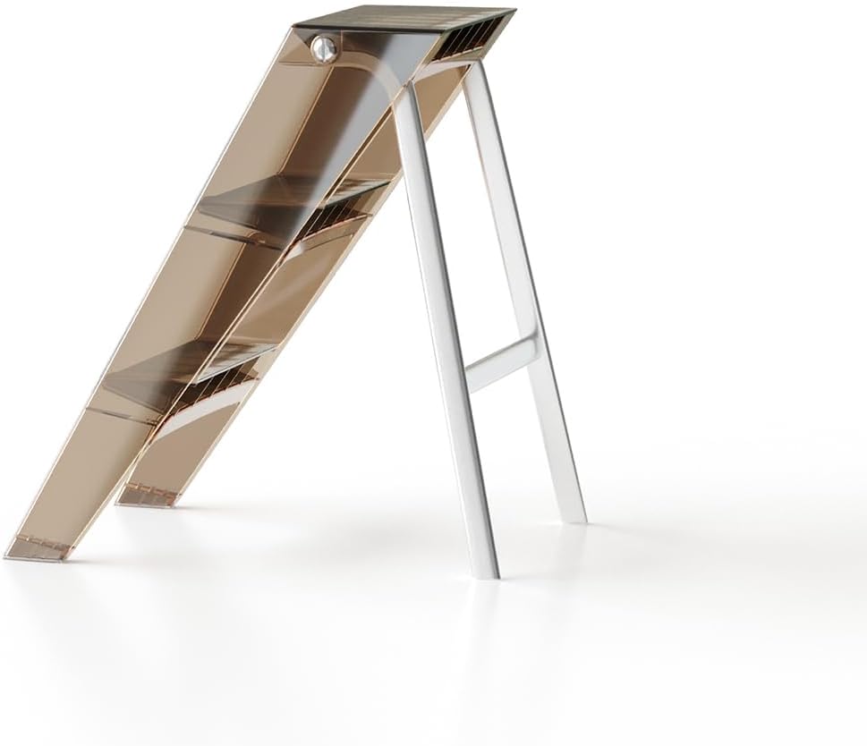 Home Folding Ladder Frame Indoor (Brown) Multi Functional Thick Folding Ladder Stool Simple Creative Anti Slip Plastic Edge Table Ladder Frame
