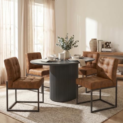GrandNoor Coffee Faux Leather Dining Chairs Set of 4, Mid-Century Modern Dini...