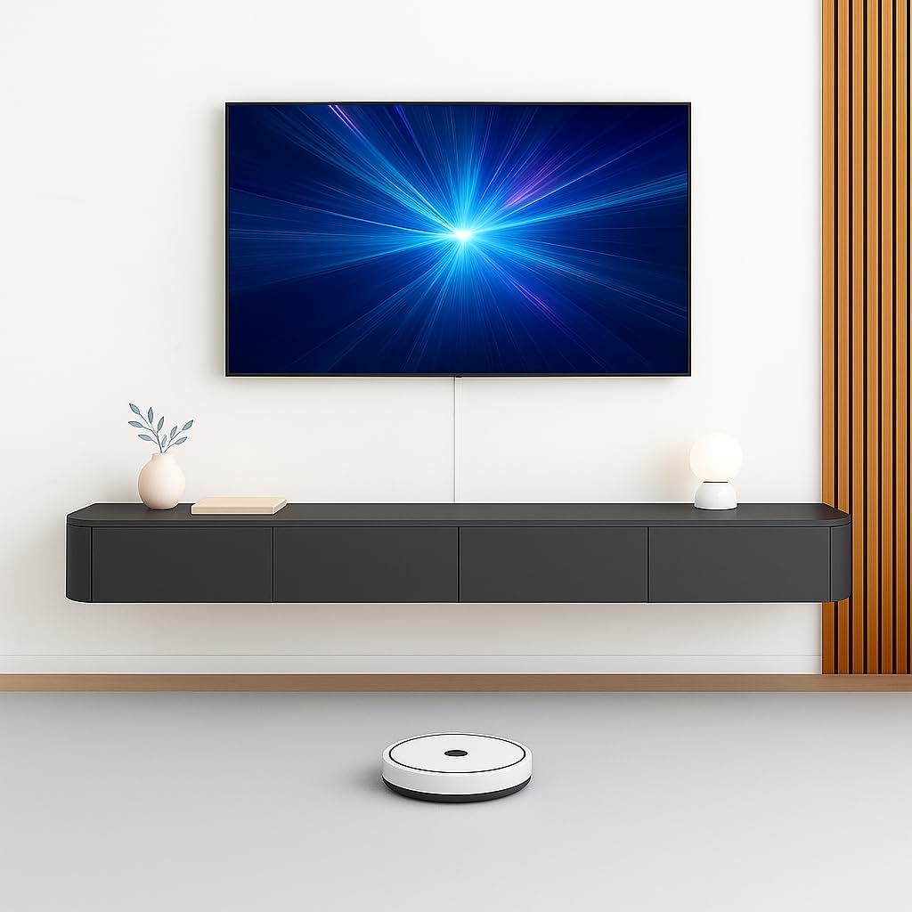 Floating TV Stand,47-118" Wall Mounted TV Shelf, Floating TV Consolewith Flip-Down Doors & Drawers, Modern TV Media Console Center Large Storage TV Stand (Black-Led, 110.2")