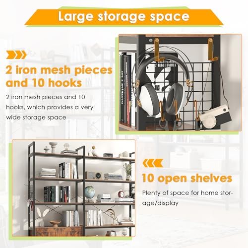 6-tire Farmhouse Corner Book Shelf with 2 Barn Doors and 10 Storage Shelves, ...