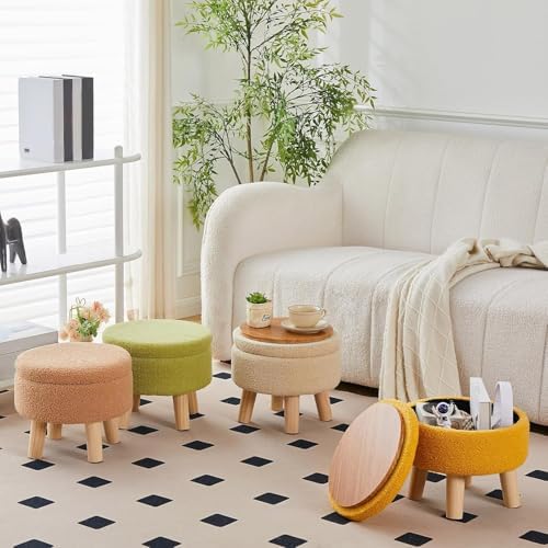 Wimarsbon Storage Ottoman, Modern Round Footrest with Soft Padded Seat, Teddy...