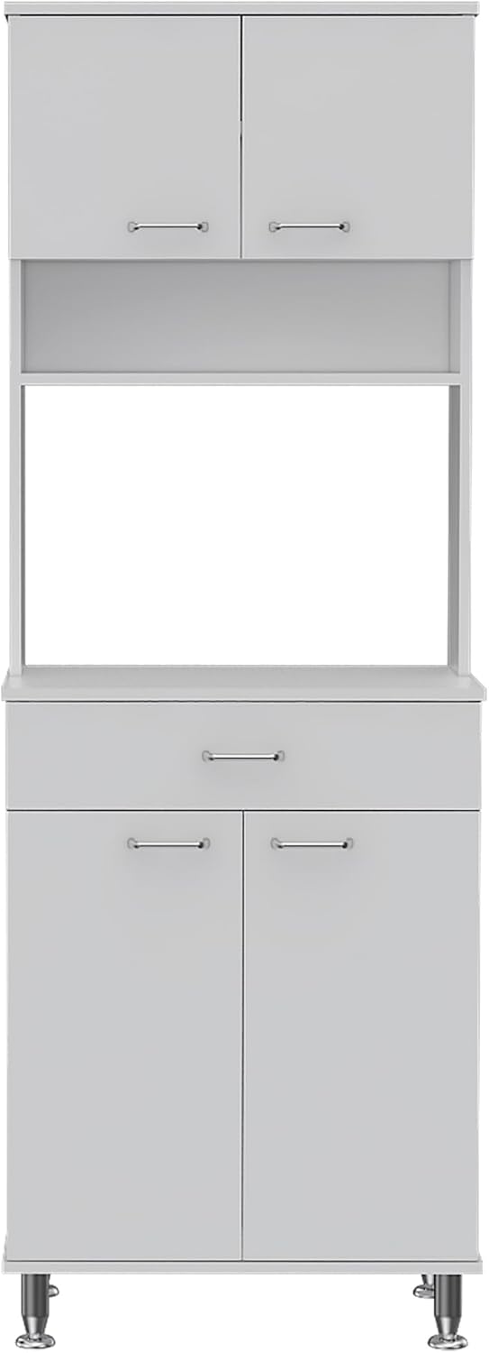60 Inch Kitchen Pantry with Countertop and Storage - White | Integrated botto...