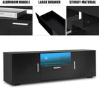 Modern TV Stand for 55 Inch TV – Black Entertainment Center with LED Lights & Spacious Storage Cabinets, Sturdy Media Console for Family Living Room or Bedroom