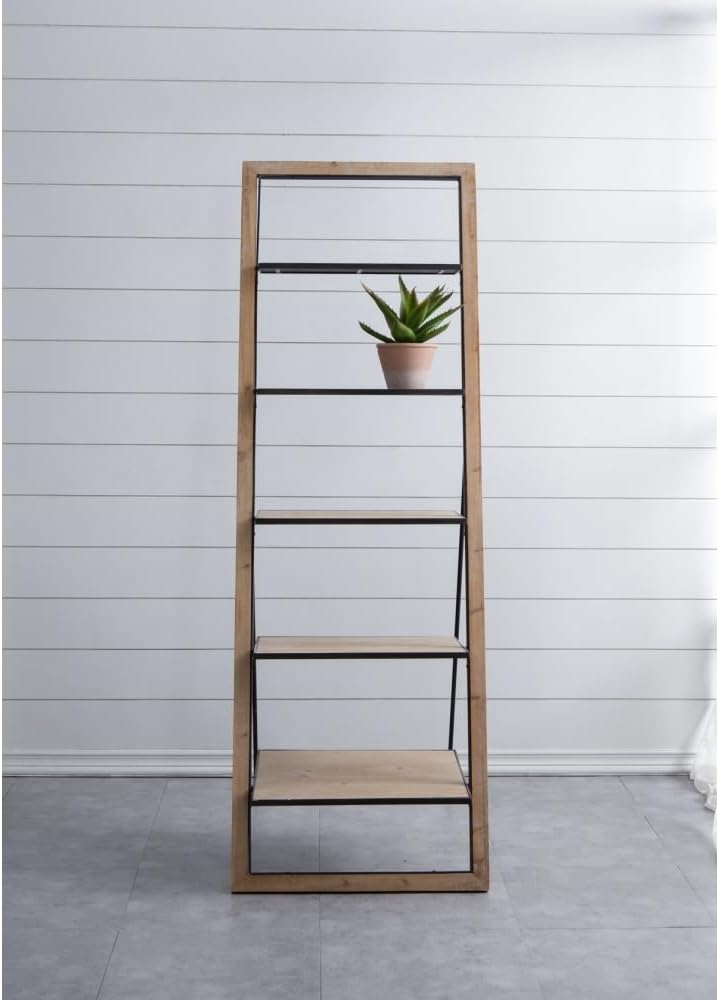 5 Tier Ladder Bookshelf, A-Frame Wooden Ladder Shelf, Freestanding Display Plant Stand for Living Room, Bedroom
