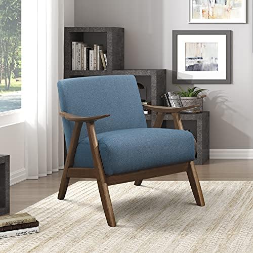 Lexicon Mid Century Modern Accent Chair with Solid Wood Frame in Walnut Finis...
