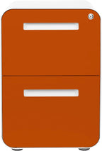 Laura Davidson Furniture Stockpile 2 Drawer Mobile File Cabinet with Lock - Under Desk Metal Filing Cabinet, Legal/Letter File Folders, Wheels and Stationary Feet, Pre-Assembled, White/Orange