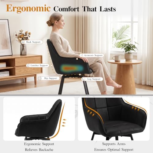 TUKAILAi Swivel Dining Chairs Set of 4, Faux Leather Dining Chairs with Arms ...