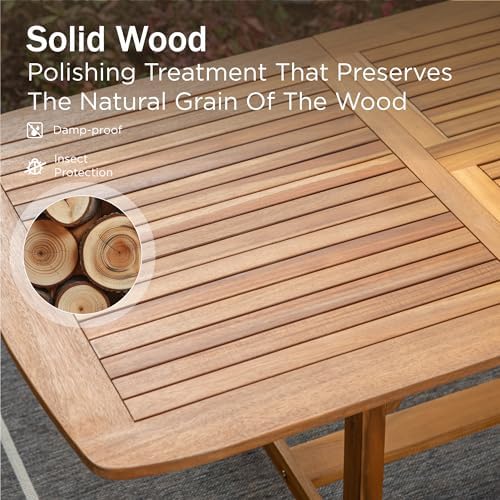 PHI VILLA 9pc Outdoor Dining Set, Expandable Wood Table & Chairs for 8