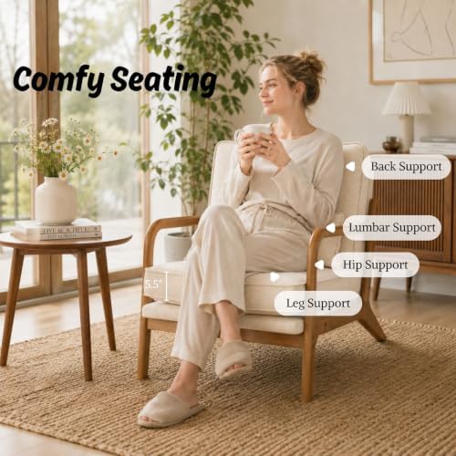 Karl home Mid-Century Modern Accent Reading Chair, Beige | Linen Upholstered,...