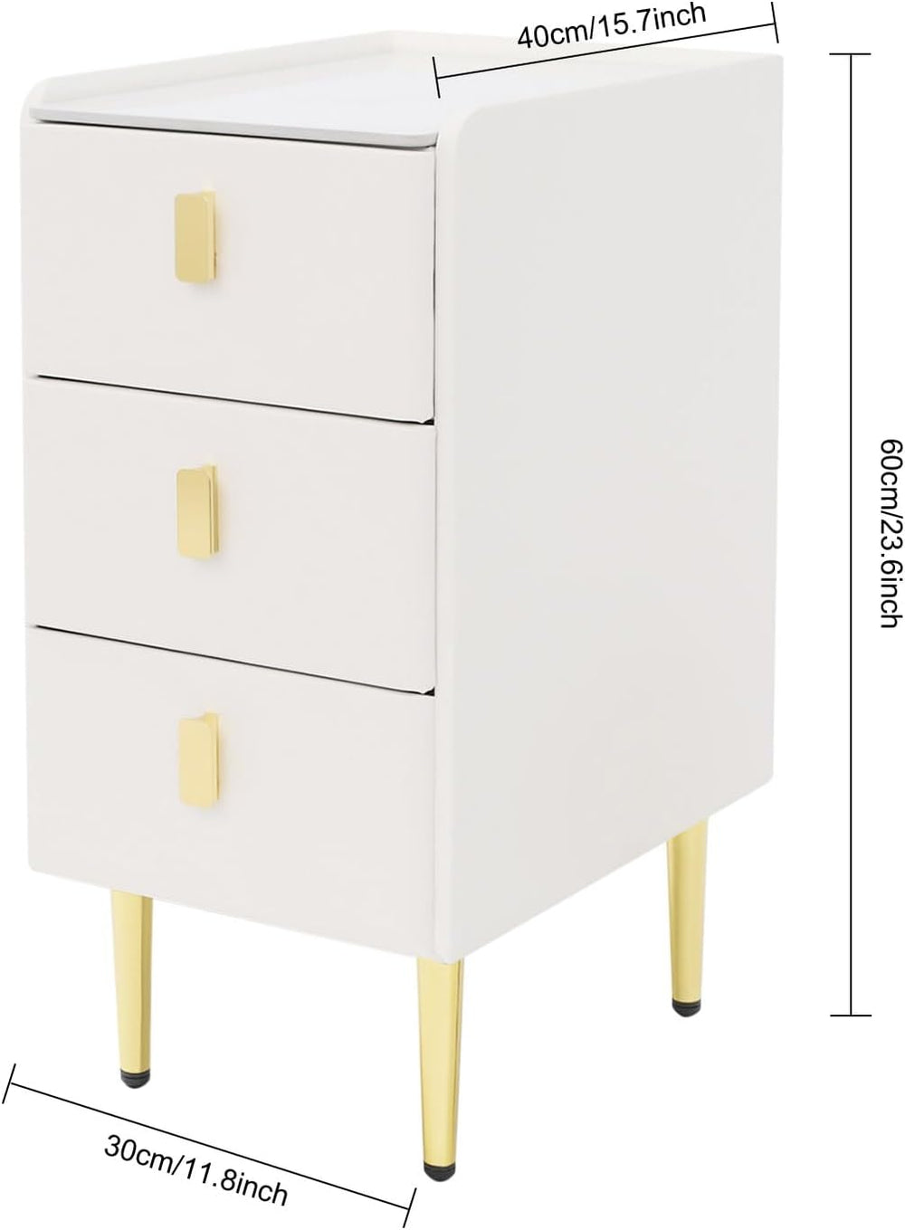 3-Layers Narrow Bedside Table, Space-Saving Living Room End Table with 3 Draw...