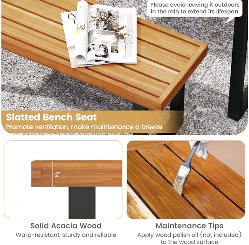 Tangkula 6 Pieces Patio Dining Table Set, 63” Rectangle Acacia Wood Table wit...