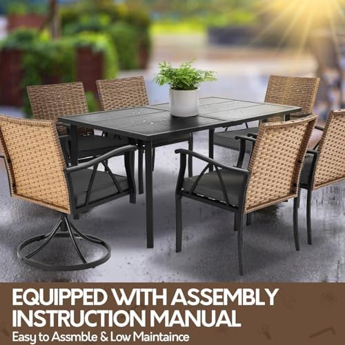 7-Piece Patio Dining Set for 6, Outdoor Dining Set with Wicker Swivel Patio D...