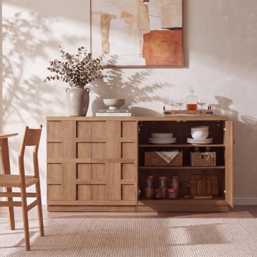 VividVibe Sideboard Buffet Cabinet with Storage, 93.9" W, Brown Oak