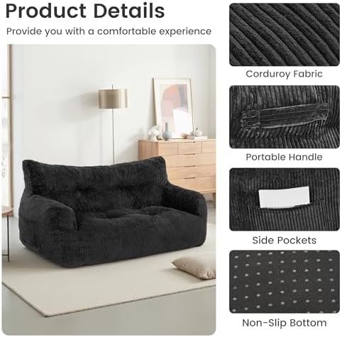 59" Corduroy Bean Bag Chair,2 Seat Loveseat Sofa,Corduroy Lazy Sofa Bed ...