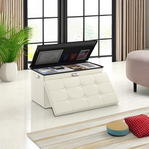 DocSafe Storage Ottoman Bench with Lock,Fireproof 30 Inches Folding Bench Foo...