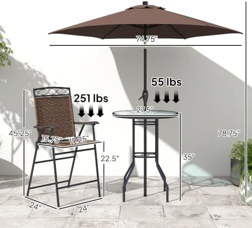 Outsunny 4 Piece Outdoor Bar Set with Umbrella, Patio Dining Set Brown