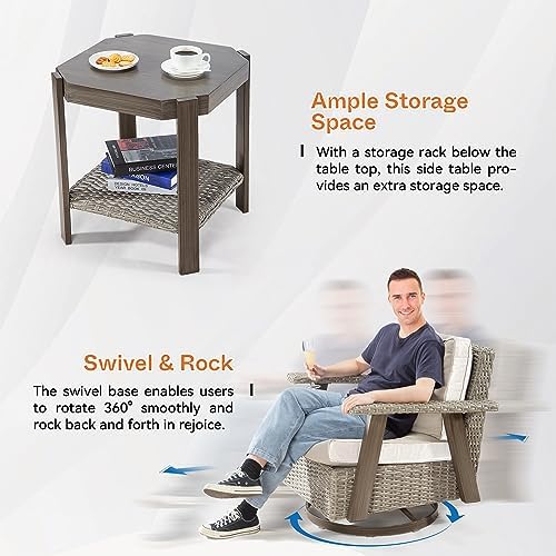Joyside Outdoor 360° Swivel Rocker Patio Chairs Sets of 2 and Matching Side T...