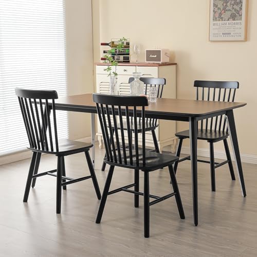 ClinQ Windsor Dining Chair Set of 4, Spindle Back Wooden Chairs for Kitchen a...