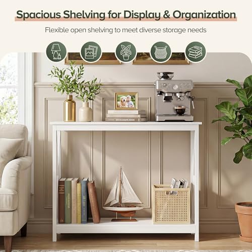 SUPER DEAL Console Table 39.5”, 2-Tier Narrow Sofa Side Table with Storage Sh...