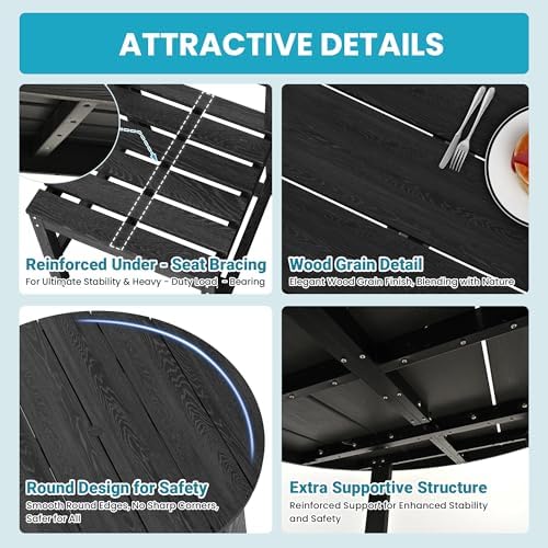 Patio Dining Set, 5-Piece HDPE Outdoor Dining Set for 4, Black