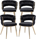 KCC Velvet Dining Chairs Set of 4, Gold Modern Dining Chair with Metal Legs, Woven Upholstered Dining Chairs for Dining Room, Kitchen, Vanity, Living Room (Black)