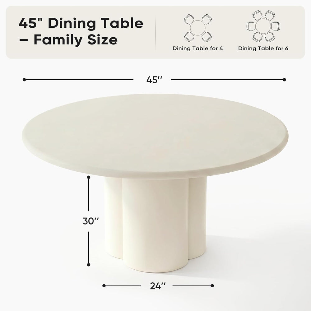 45-Inch Thick Concrete Dining Table for 4. Unique Cloud-Shaped Base, Sturdy D...