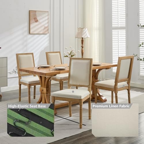 French Country Dining Chairs Set of 4, Beige Square Back Dining Chairs with L...