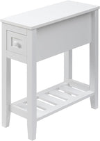 Narrow Side Table for Small Spaces, White, Set of 1, 24" L x 8.5" W x 24" H