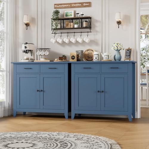 HORSTORS Farmhouse Kitchen Storage Cabinet, Small Buffet, Coffee Bar, Blue