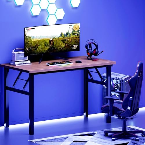 DlandHome 47 Inch Folding Computer Desk, Fully Assembled, Teak Black