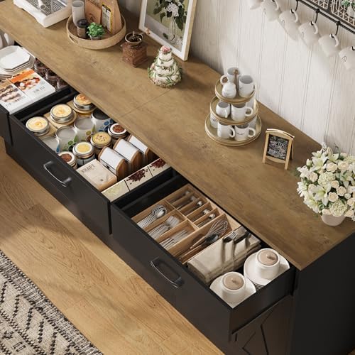 HOSTACK 71"W Farmhouse Kitchen Sideboard Buffet Cabinet with Storage, Black