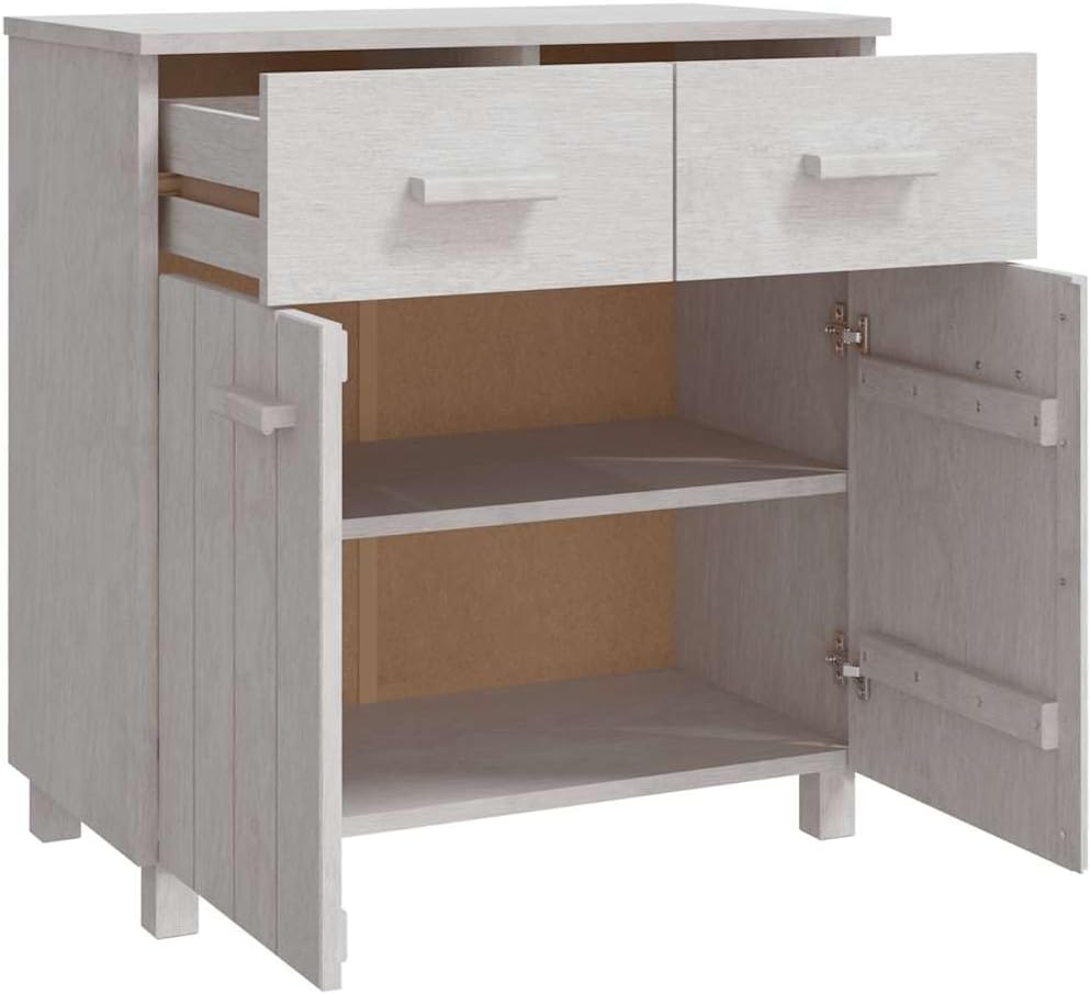 White Sideboard Buffet Cabinet, Solid Pine Wood Storage Credenza with Doors a...