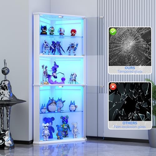 kepptory 72" Corner Glass Display Cabinet with RGB LED Lights