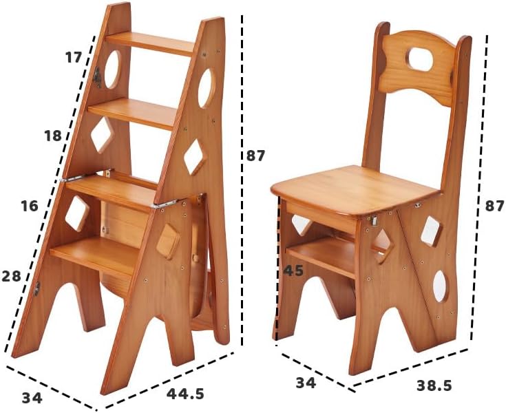 Solid Wood Foldable 4-Step Dual-Purpose Ladder Chair: for Library, as Step, S...
