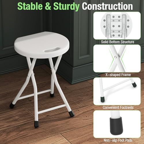 GYMAX Folding Stool, 18in Portable Collapsible Bar Stool with Handle & St...