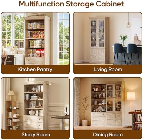 ivaniti 71" Tall Farmhouse Kitchen Pantry, Large Storage Cabinet with Ad...