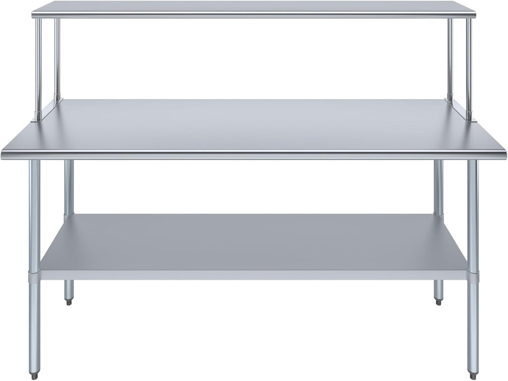 Stainless Steel Work Table with Wide Single Tier Overshelf | 24" x 72" Work Table + 12" Overshelf