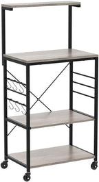 Yaheetech 4-Tier Rolling Bakers Rack,Microwave Stand Kitchen Cart,Gray | Kitchen Bakers Rack on Wheels with 6 S-Side Hooks and Adjustable Feet, Utility Storage Shelf