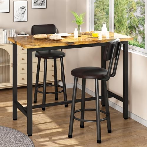 3 Piece Bar Table and Chairs Set for 2, Counter Height Rectangular Pub Dining...