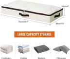 AMJ 4" Foldable Underbed Storage Closet Organizers and storage bins, Under Bed Garment Storage Bins, Folding & Washable, Soft Zip Lid, Beige