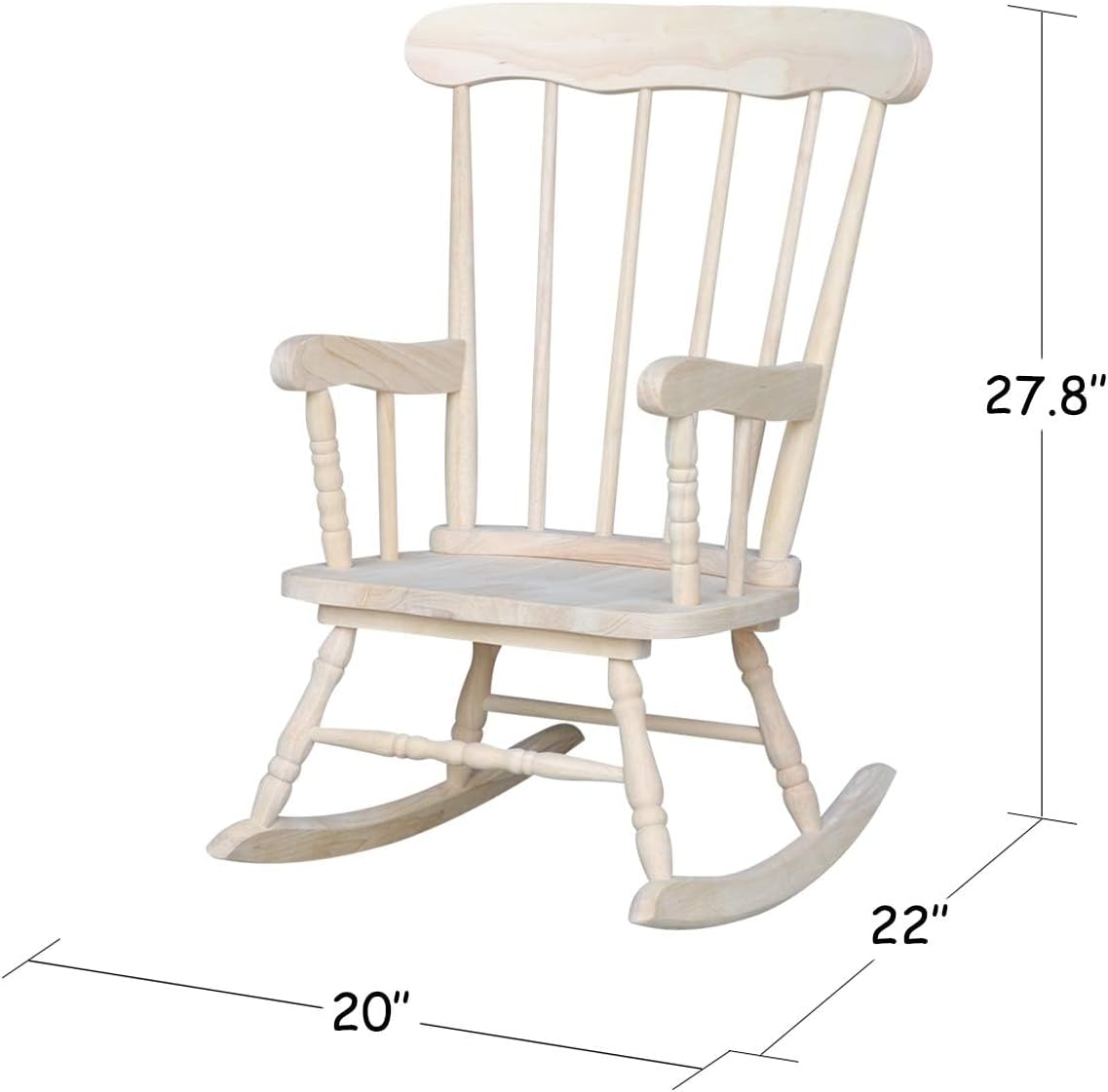 Rosebery Kids Traditional Solid Hardwood Rocking Chair, Natural Finish, 29.5" H x 20.47" W x 21.85" D, Durable Wooden Construction, Ready to Assemble, Perfect for Children's Room Seating