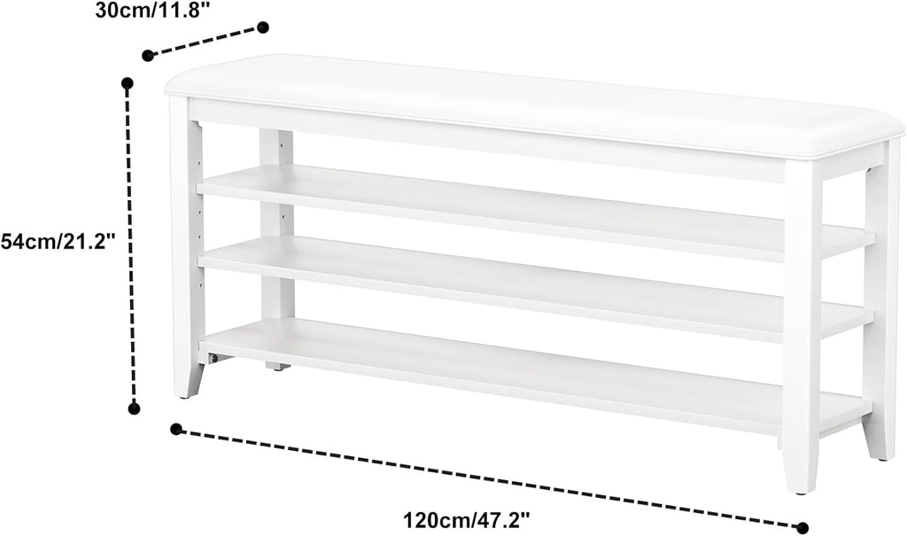 Shoe Bench Storage Rubberwood with Leather Cushion for Entryway Bench Ideal for Hallways Shoe Rack Front Doors Entrances Mudrooms Featuring 3 Height-Adjustable and Removable Shelves