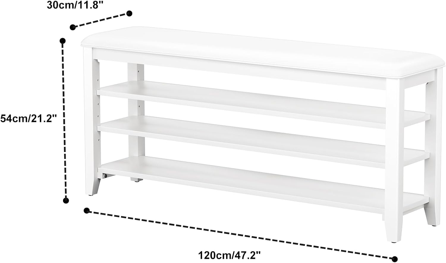 Shoe Bench Storage Rubberwood with Leather Cushion for Entryway Bench Ideal for Hallways Shoe Rack Front Doors Entrances Mudrooms Featuring 3 Height-Adjustable and Removable Shelves