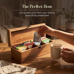 Handmade Acacia Wood Tea Organizer, 4 Compartment Tea Caddy Box with engraving