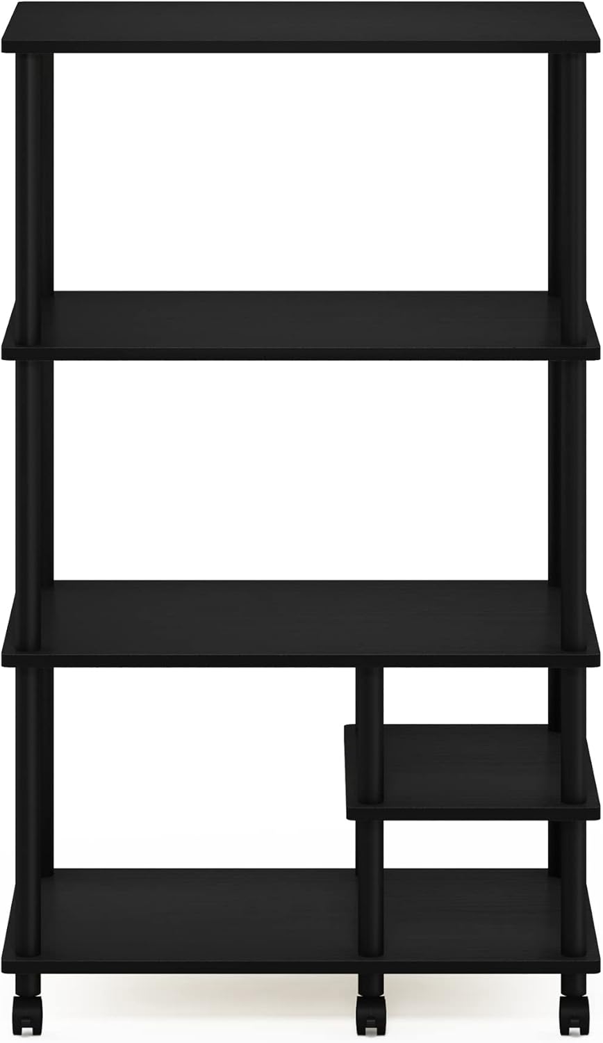 Furinno Turn-N-Tube Bakers Rack with Wheels, 4-Tier Kitchen Storage Cart, Kitchen Cart, Coffee Bar, Pantry Organizers and Storage, Dark Americano