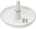 HOME SMILE Initials Ring Holder Jewery Tray with personalized R-Monogrammed Engagement Gifts for Friends,Birthday Mother's Day Christmas Gifts for Women,Ceramic White