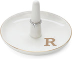 HOME SMILE Initials Ring Holder Jewery Tray with personalized R-Monogrammed Engagement Gifts for Friends,Birthday Mother's Day Christmas Gifts for Women,Ceramic White