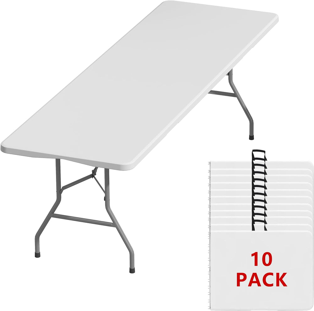 8FT Folding Tables – Heavy Duty Portable Foldable Picnic Table with Built-in ...