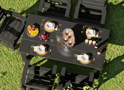 GREENVINES 7-piece Outdoor Dining Set, HDPE Table & 6 Chairs, Black