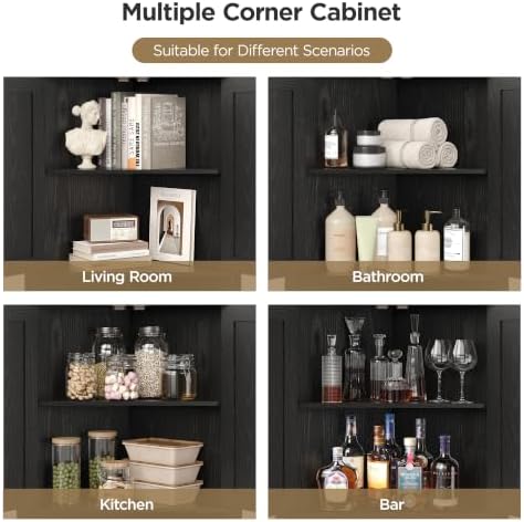 Vabches Tall Corner Cabinet, Corner Bathroom Cabinet, Black